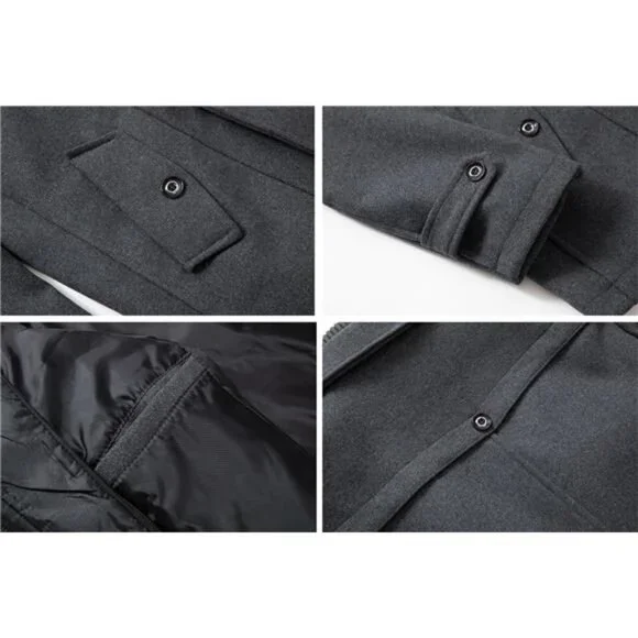 Men's Thermal Single Breasted Wool Blend Coat Business Peacoat with